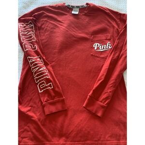 PINK Victoria's Secret Red Long Sleeve T Shirt XS With Front Pocket